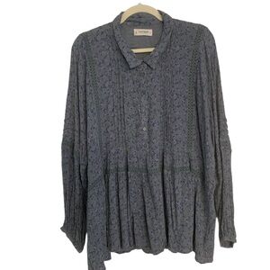 Lucky Brand floral pullover top - Lace inset - Balloon sleeve - Women's size XL